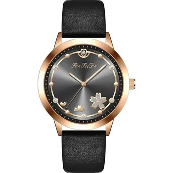 Hodinky Elegantní dámské hodinky s květinovým designem - černé