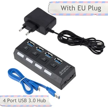 USB hub Superrychlý USB 3.0 hub s napájením a přepínači - 4 Porty s EU