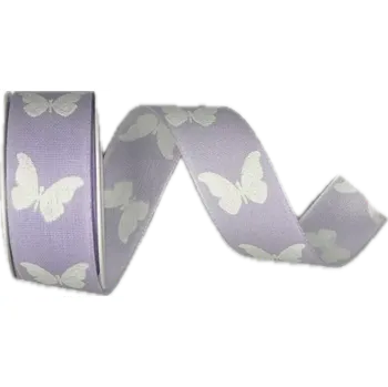 Stuha Stuha látková SWEET BUTTERFLY LAVENDER levandulová 25mm x 2,5 m (10,- Kč/m) (Stuha taftová, bílý potisk, oboulící, s vetkaným vlascem )