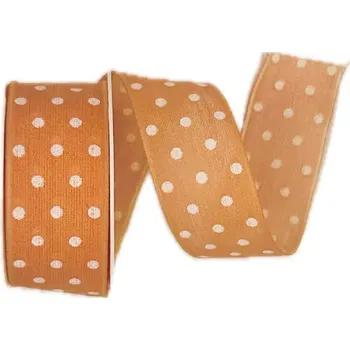 Stuha Stuha bavlněná POLKADOT ORANGE pastelově oranžová 25mm x 2m (11,-Kč/m) (Stuha bavlněná, pastelově oranžová, jednostranný potisk, s drátkem v lemu)