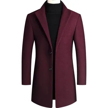 Pánský kabát Vlněný pánský kabát s podšívkou a stojatým límcem Barva: Vínová, Velikost: XL