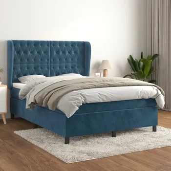 Postel vidaXL Box spring postel s matrací 140x200 cm samet [3129397] Barva: Tmavě moddrá