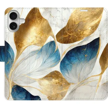 Pouzdro na mobilní telefon Flipové pouzdro iSaprio - GoldBlue Leaves - iPhone 16 Plus