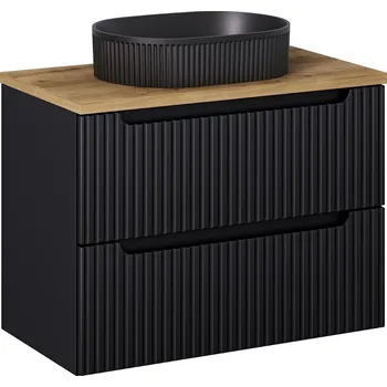 Koupelnový nábytek Koupelnová skříňka Nova Black I s deskou a umyvadlem 80 cm černá/dub evoke