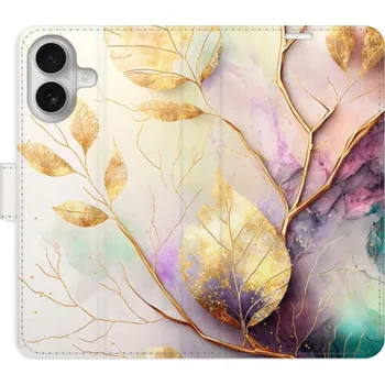 Pouzdro na mobilní telefon Flipové pouzdro iSaprio - Gold Leaves 02 - iPhone 16