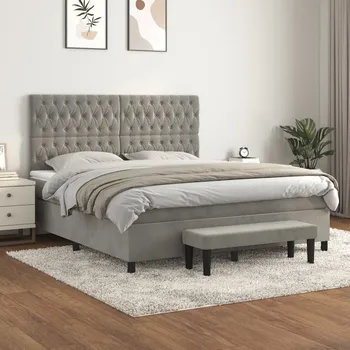 Postel vidaXL Box spring postel s matrací 180x200 cm samet [3138038] Barva: světle šedá