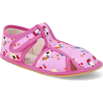 Dívčí bačkory Barefoot dětské přezůvky Baby bare - růžový medvídek Velikost: 31