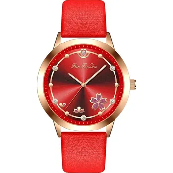 Hodinky Elegantní dámské hodinky s květinovým designem - červené