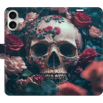 Pouzdro na mobilní telefon Flipové pouzdro iSaprio - Skull in Roses 02 - iPhone 16 Plus