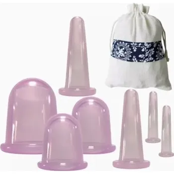 Masážní příslušenství Sada 4/7 ks silikonových Baňky pro vakuovou masáž - Úleva od bolesti a celulitidy - Růžová