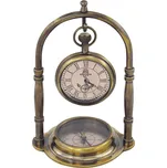 SEA CLUB Kompas s hodinami mosazný stolní