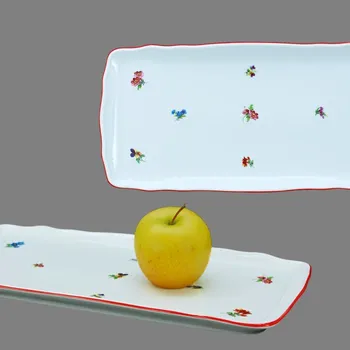 Český porcelán, Dubí Podnos 33 cm Rokoko rakouská házenka s červenou linkou