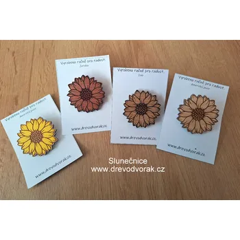 Brož Dřevěná brož SLUNEČNICE Varianta: Dub