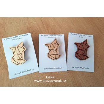 Brož Dřevěná brož LIŠKA Varianta: Americký javor