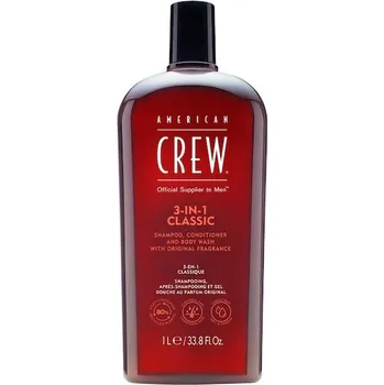 Šampon American-Crew Vlasy,-telo-a-oblicej Pece-o-vlasy-a-telo3-in-1 Shampoo, Conditioner and Body Wash 1000 ml (551,00 Kč / 1 l)