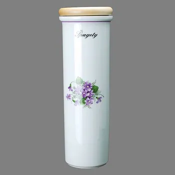 Dóza na potraviny Český porcelán, Dubí Dóza na špagety se dřevěným víčkem fialky s fialovou linkou - 28,4 x 10 cm