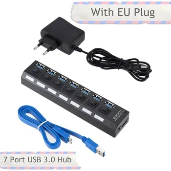 USB hub Superrychlý USB 3.0 hub s napájením a přepínači - 7 Portů s EU