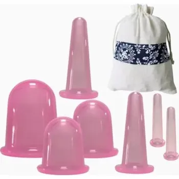 Masážní příslušenství Sada 4/7 ks silikonových Baňky pro vakuovou masáž - Úleva od bolesti a celulitidy - červená