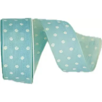 Stuha Stuha bavlněná POLKADOT BLUE pastelově modrá 25mm x 2m (11,-Kč/m) (Stuha bavlněná, pastelově modrá, jednostranný potisk, s drátkem v lemu)