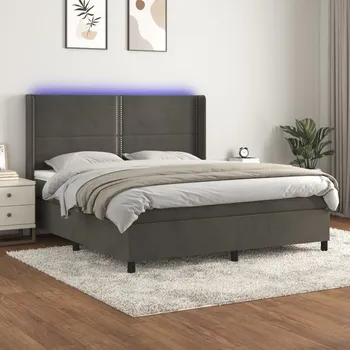 Postel vidaXL Box spring postel s matrací a LED 160x200 cm samet [3139511] Barva: Tmavě šedá