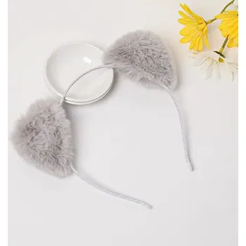 Čelenka Kočičí uši plyšová čelenka anime cosplay | čelenka do vlasů, dívčí doplňky - šedá