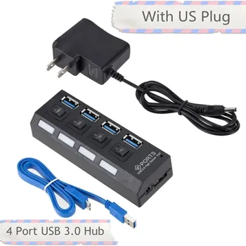 USB hub Superrychlý USB 3.0 hub s napájením a přepínači - 4 Porty s US