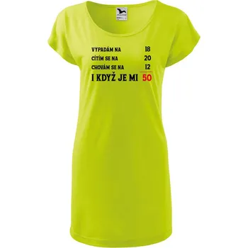 Dámské oblečení DOBRÝ TRIKO Dámské tričko/šaty s potiskem Je mi 50 Velikost: S, Barva: Limetková