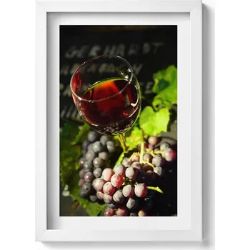 Obraz Nástěnný obraz v bílém rámu Sklenička červeného vína a hroznové víno 20x30 cm