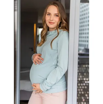Těhotenská mikina Těhotenská a kojicí mikina 3v1 Milk Please - světle mátová bavlněná Velikost: M