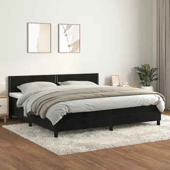 Postel vidaXL Box spring postel s matrací 200x200 cm samet [3141267] Barva: Černá