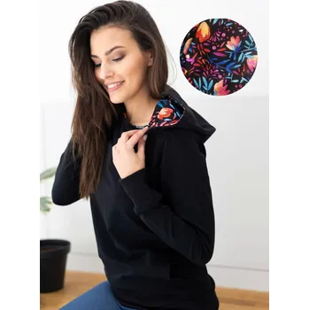 Těhotenská mikina Těhotenská a kojicí mikina 3v1 Milk Please – černá s barevnou kapucí, bavlněná Velikost: L