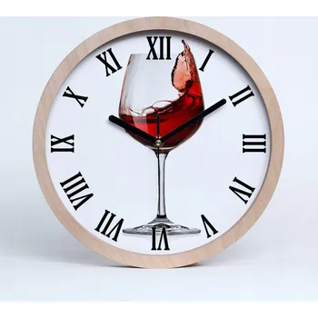 Hodiny Tichá nástěnná dřevěná hodina červené víno průměr 30 cm