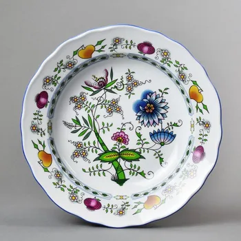 Talíř Český porcelán, Dubí Talíř hluboký 24 cm Rokoko barevný cibulák Nature