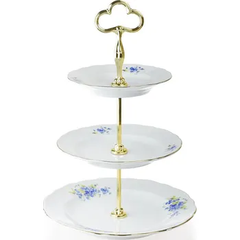 Stolování Český porcelán, Dubí Etažer - talíř třípatrový Rokoko pomněnka ze zlatou linkou