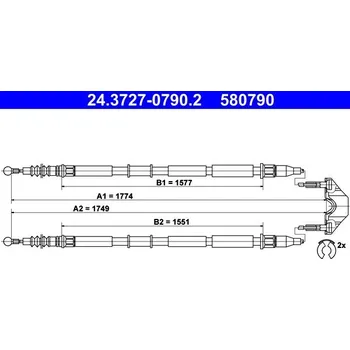 Lanko parkovací brzdy Tažné lanko, parkovací brzda ATE 24.3727-0790.2