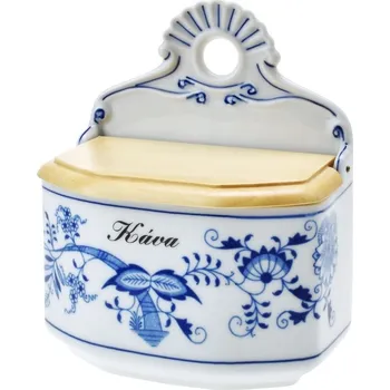 Dóza na potraviny Český porcelán, Dubí Slánka / dóza závěsná se dřevěným víčkem "KÁVA" cibulák 700 ml