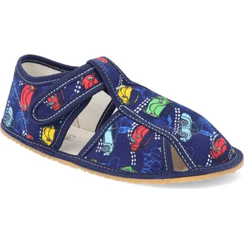 Dívčí bačkory Barefoot dětské přezůvky Baby bare - modrá auta Velikost: 24