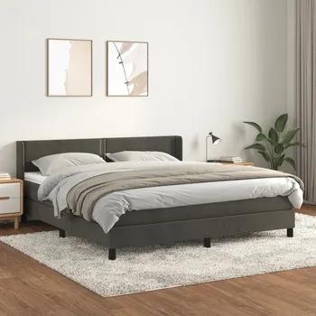 Postel vidaXL Box spring postel s matrací 180x200 cm samet [3130915] Barva: Tmavě šedá