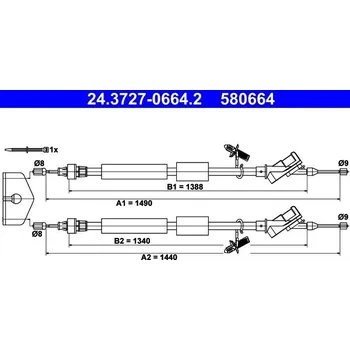 Lanko parkovací brzdy Tažné lanko, parkovací brzda ATE 24.3727-0664.2