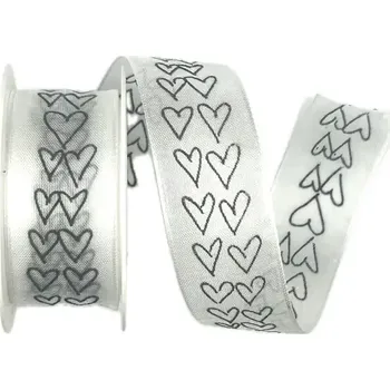 Stuha Stuha svatební taftová HEART & HEART 25mm x 2m (13,-Kč/m) (Stuha svatební, taftová, bílá, transparentní, potisk srdce, s vlascem v lemu)