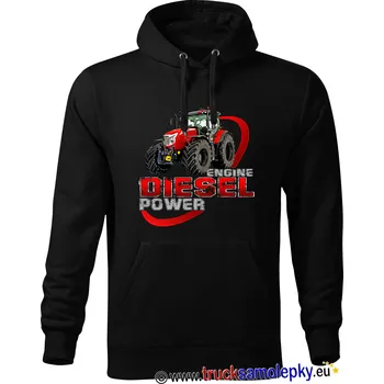Pánská mikina Mikina klokanka TRAKTOR DIESEL POWER 7 (Mikina klokanka pánská černá s kapucí a potiskem)