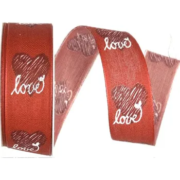 Stuha Stuha valentýnská LOVE RED červená 25mm x 2m (13,-Kč/m) (Stuha svatební, Valentýnská, taftová, červená, jednostranný potisk, s vetkaným vlascem v obou okrajích)
