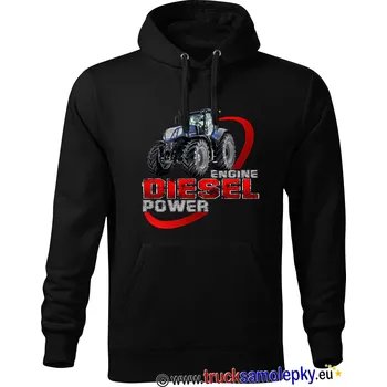 Pánská mikina Mikina klokanka TRAKTOR DIESEL POWER 5 (Mikina klokanka pánská černá s kapucí a potiskem)