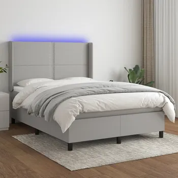 Postel vidaXL Box spring postel s matrací a LED 140x200 cm textil [3138239] Barva: světle šedá