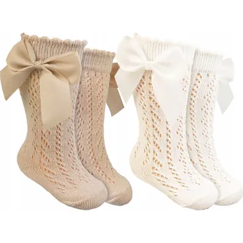 2-balení BAVLNĚNÉ PODKOLENKY žakárové s krajkovým vzorem A MAŠLIČKAMI na Křest 6-12 měsíců