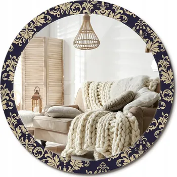 Zrcadlo Kulaté nástěnné dekorativní zrcadlo ve skleněném rámu, květinový vzor, průměr 90 cm