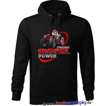 Pánská mikina Mikina klokanka TRAKTOR DIESEL POWER 8 (Mikina klokanka pánská černá s kapucí a potiskem)