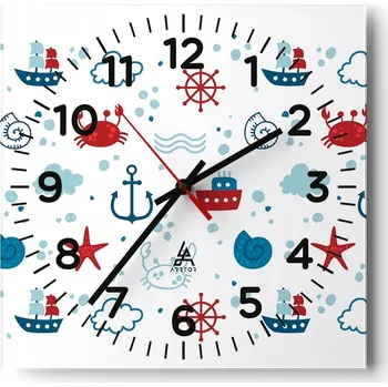 Hodiny Kuchyňské nástěnné hodiny 30x30 Námořnické téma Skleněné hodiny do obýváku Moderní Tiché