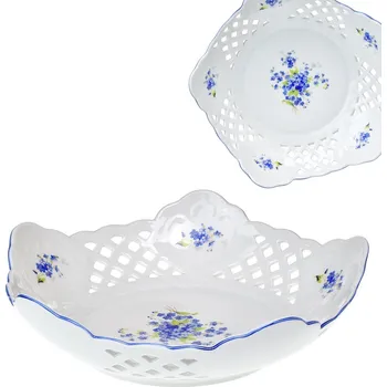 Český porcelán, Dubí Mísa pětihranná prolamovaná 24 cm pomněnky