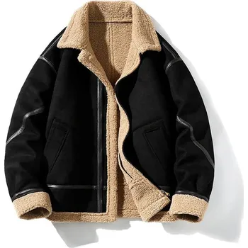 Pánský zimní kabát Semišová zimní bunda s kožíškem Barva: Černá, Velikost: 3XL